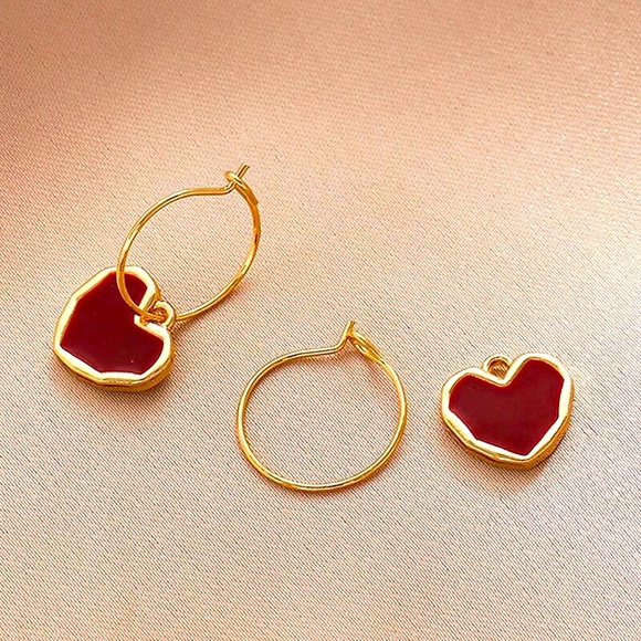 Heart Hoop Charm Earrings - Picture 4 of 6